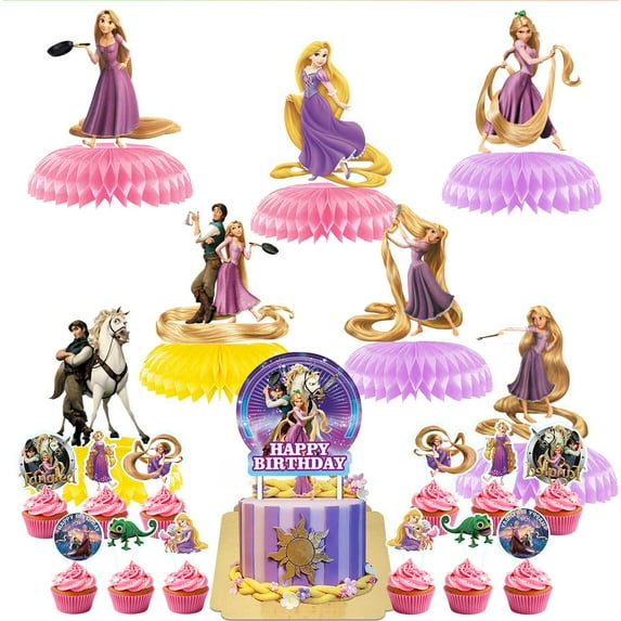 Long Hair Princess Party Decorations Centerpieces Cake Toppers Supplies for Birthday Photo Props Honeycomb Table Toppers
