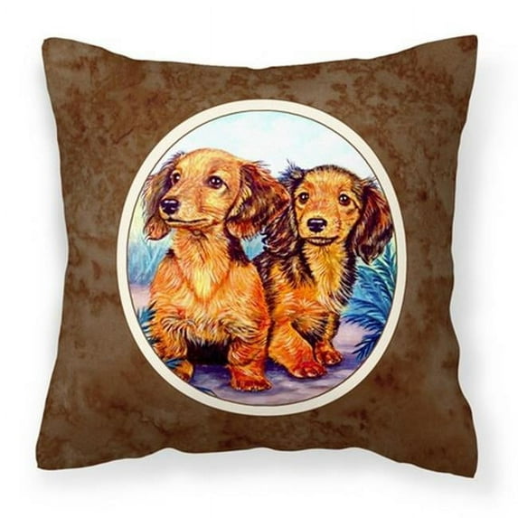 Long Hair Red Dachshund Two Peas Fabric Decorative Pillow