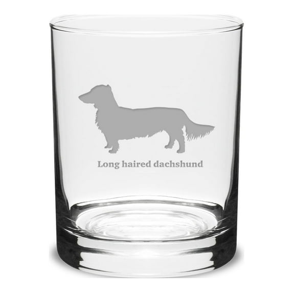 Long Haired Dachshund Deep Etched 14 oz Classic Double Old Fashion Glass