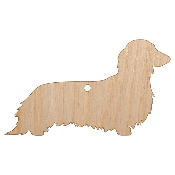 Long Haired Dachshund Dog Solid Wood Holiday Christmas Tree Ornament Unfinished DIY Pre-Drilled Craft