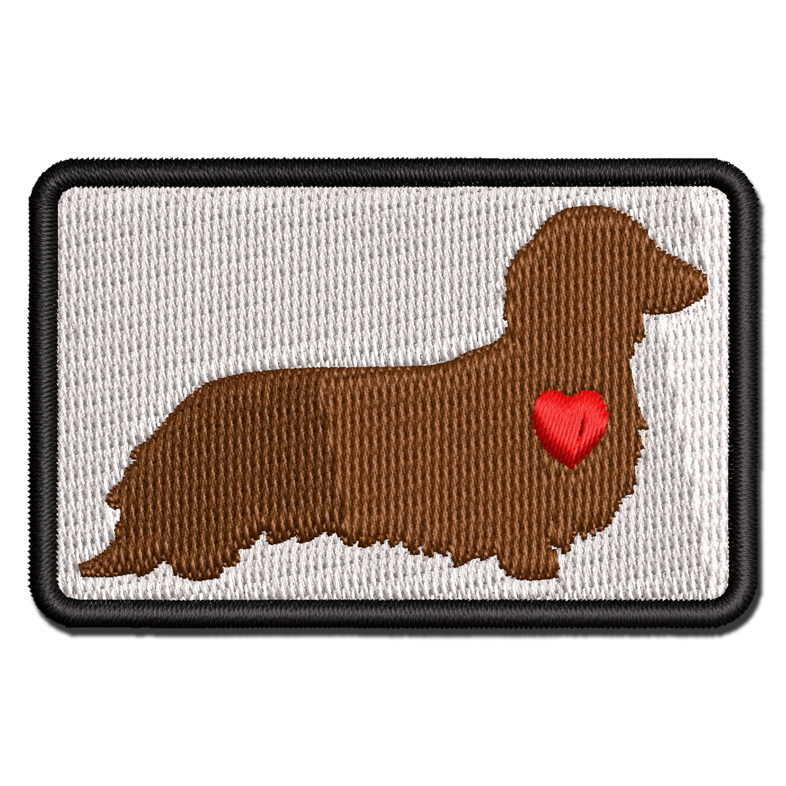 Long Haired Dachshund Dog with Heart Applique Multi-Color Embroidered Hook & Loop Patch - 3.5 Inch Large