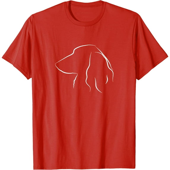 Long Haired Dachshund Line Art Wiener Dog Doxie Mom Dad Unisex T-Shirt for Men Women Kids Toddler,Red Color,Size 5XL