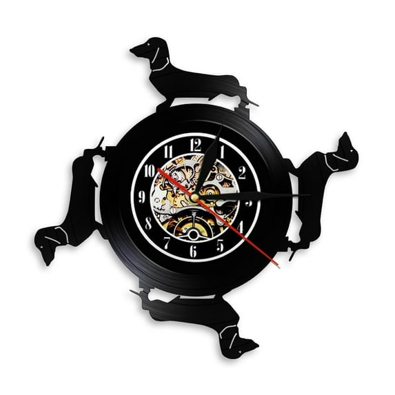 Long Haired Dachshund Wall Art Dachshund Wiener Dog Vinyl Record Wall Clock Puppy Pet Animal Lovers Gift Doggy Home Decor Without LED