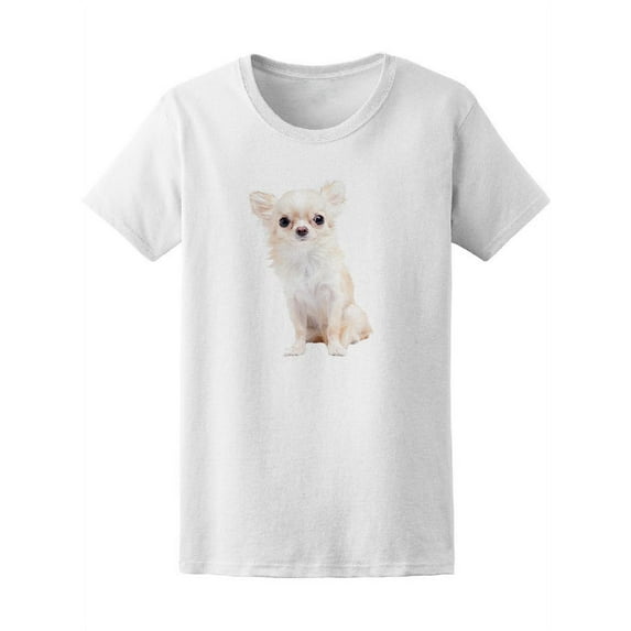 Long-Haired White Chihuahua Dog T-Shirt Women -Image by Shutterstock, Female x-Large