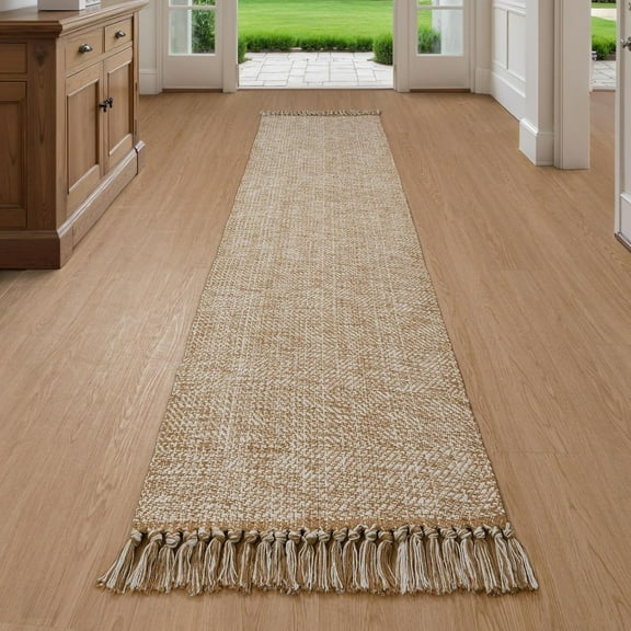 Long Hallway Runner Rug 2x8, Boho Washable Runners Indoor Entryway Rugs Tan Cotton Woven Kitchen Runner Carpet, Farmhouse Low Profile Front Door Mats for Bedside Laundry Room Doorway