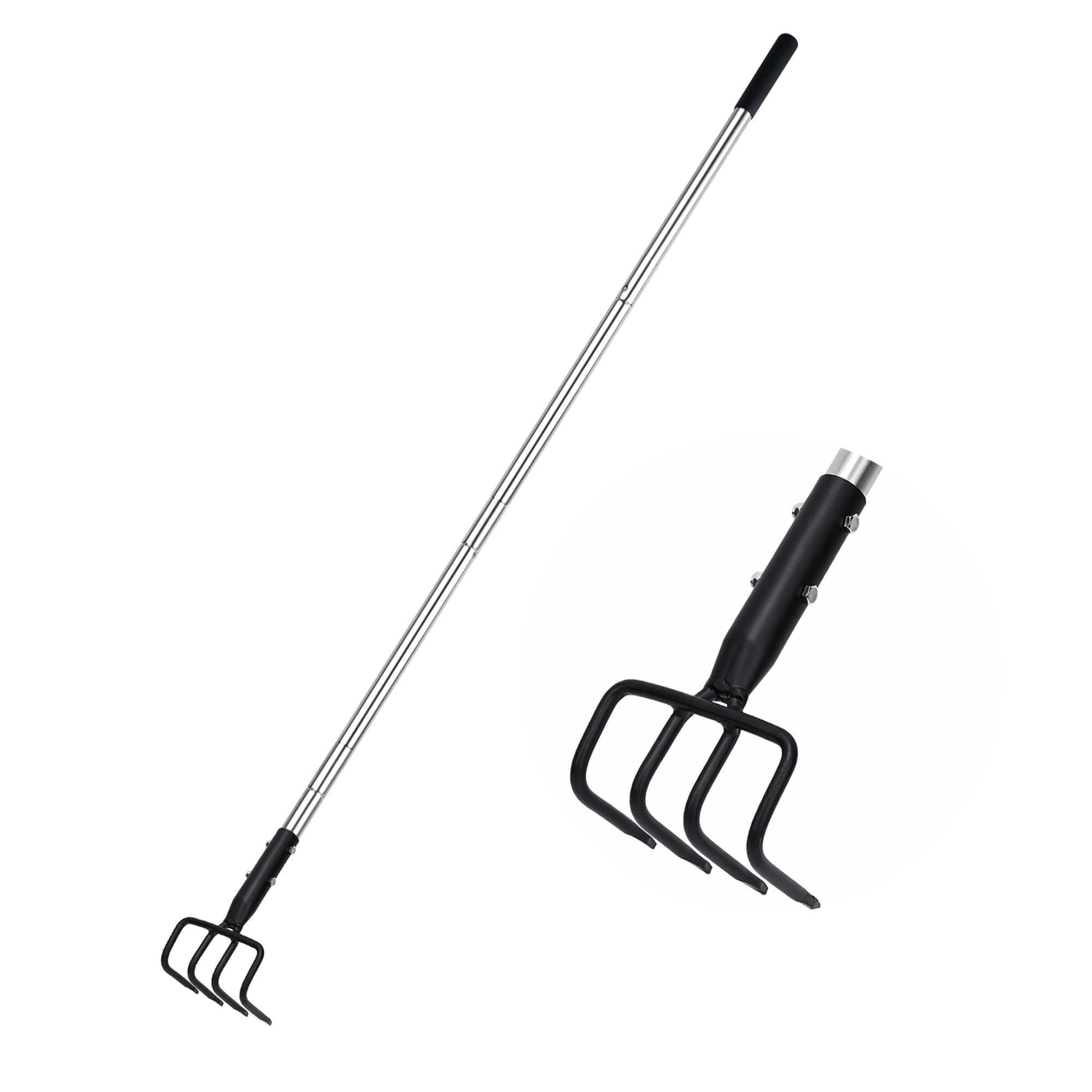 Long Hand Cultivator  Carbon Steel & Stainless Tiller Garden With Telescopic Handle And Soft Cover For Digging Loosening Weeding
