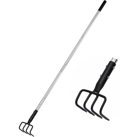Long Hand Garden Cultivator Carbon Steel Stainless Steel Tiller with Telescopic Handle Soft Grip for Digging Loosening Weeding
