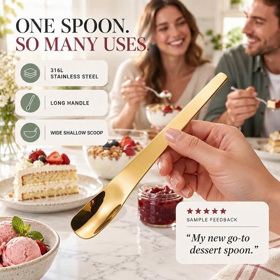 Long Handle 304 Stainless Steel Dessert Spoon, Thin Style Ice Cream Spoon, Multipurpose Yogurt Coffee Stirring Spoon, Parfait Scooping Spoon, Tabletop Serving Spoon for Beverage Stirring