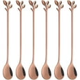 thumbnail image 1 of Long Handle 7.4-Inch Leaf Teaspoons set, 6 Pcs Silver Stainless Steel Coffee stirring spoon, 1 of 7