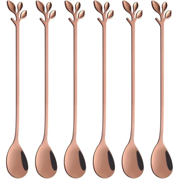 Long Handle 7.4-Inch Leaf Teaspoons set, 6 Pcs Silver Stainless Steel Coffee stirring spoon
