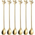 thumbnail image 1 of Long Handle 7.4-Inch Leaf Teaspoons set, 6 Pcs Silver Stainless Steel Coffee stirring spoon, 1 of 8