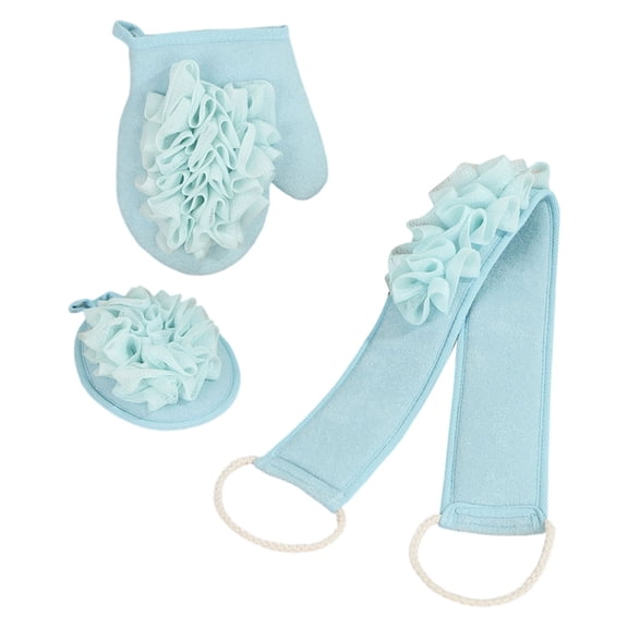 Long Handle Back Scrubber Bath Mitts Loofah Sponge 3 Piece Bathing Set