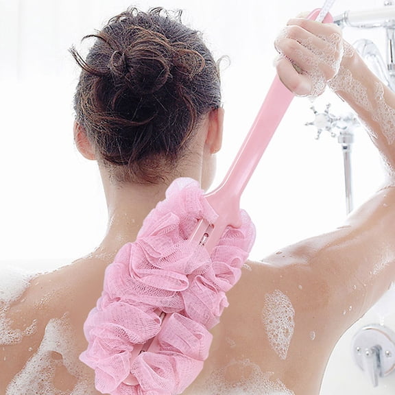 Long-Handle Bath Brush, 16.9 x 4.7 in Soft Mesh Shower Sponge With Hanging Loop and Extended Reach
