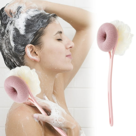 Long Handle Bath Brush with Soft Bristles - Double Sided Back Scrubber for Shower - Extended Reach Body Brush - Exfoliating Massage Brush for Back Shoulders - Hanging Design for Bathroom