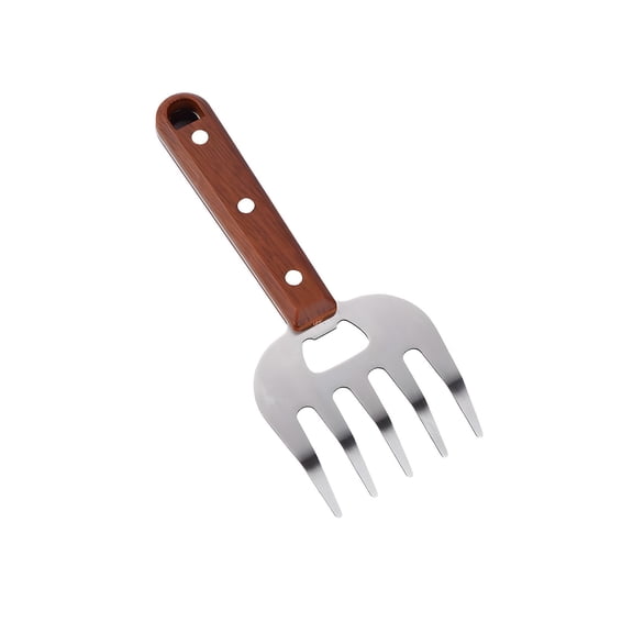 Long Handle Bear Claw Meat Shredder Fork with Wooden Grip for Pulled Pork, Chicken, and Beef - Stainless Steel Barbecue Tool for Home Kitchen and Outdoor Grilling in Brown