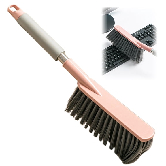 Long Handle Dust Brush for Bed Mattress Sofa Carpet, Soft Bristle Cleaning Brush, Pink