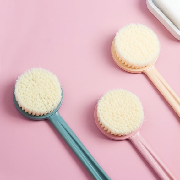 Long Handle Body Scrub Brush Back Scrubber for Shower Deep Exfoliation Soft Easy to Reach Hard to Clean Areas Ergonomic Grip Hanging Loop for Storage Suitable for All Skin Types, 3 Bath Brush