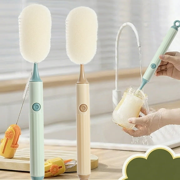 Long Handle Bottle Brush Cleaner Sponge Scrubber Brush for Glasses,Cups,Mugs,Tumblers Water Bottles Detachable Dishwashing Brush for Deep Cleaning Narrow Bottles,Vacuum Flasks Glassware