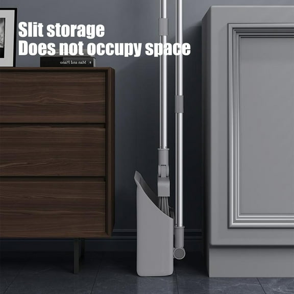 Long Handle Broom and Dustpan Set - 33 Inch Back-Saver Design with Built-in Pet Hair Comb, 3-Layer Bristles & 180° Swivel Head - Space Saving Cleaning Tools for Home Kitchen Office​(Gray)