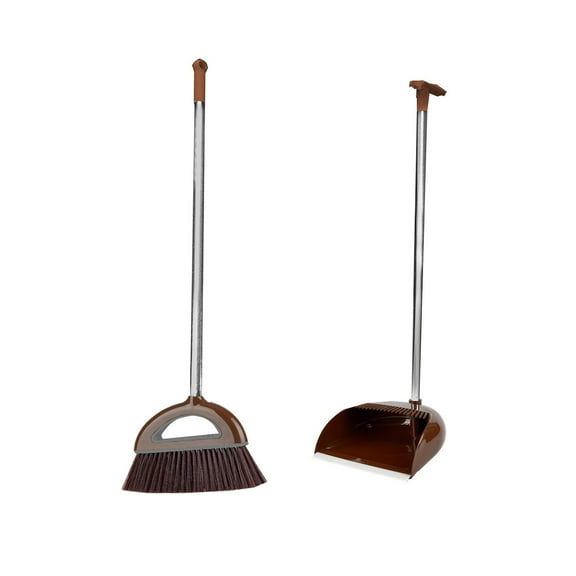 Long Handle Broom and Dustpan Set, No Bending Cleaning with 35.43 Inch Reach, Built-in Comb for Quick Debris Removal, Space-Efficient Storage for Home Use