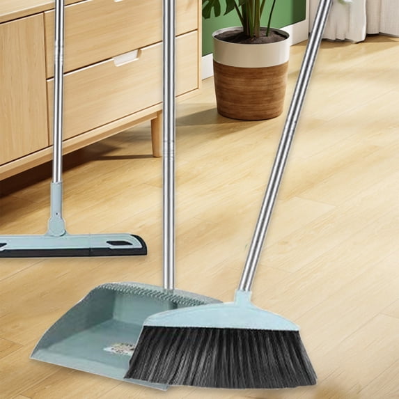 Long Handle Broom and Dustpan Set, Durable Plastic Windproof Stand Up Combo, Home Kitchen Office Floor Cleaning Solution, Space Saving Storage Organizational Enhancement, AESTIVO