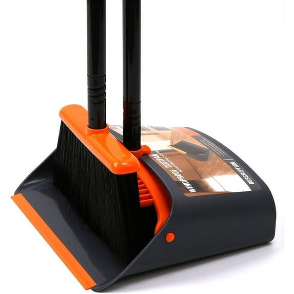 Long Handle Broom and Dustpan Set,Upright Dust Pan Combo for Home, Kitchen, Room, Office, Lobby Floor Use Without Bending