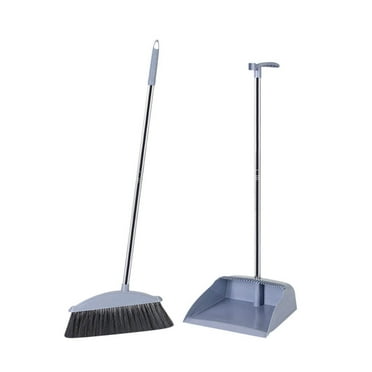 Long Handle Brooms and Dustpan Set, with Scraping Teeth, Stand Up Broom with Dustpan Combo, for Home Kitchen Room Office Lobby Cleaning