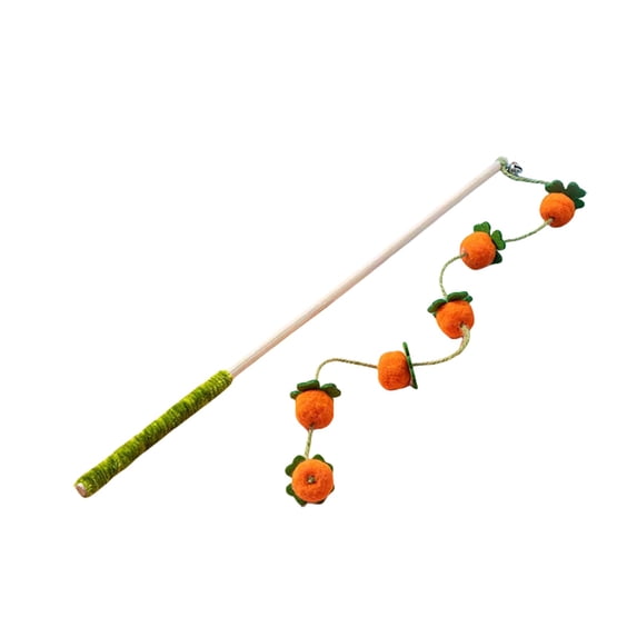 Long Handle Cat Teaser Wand with Felt Ball, Bouncing Toy with Bell on Elastic String, Interactive Chase and Jump Toy for Exercise and Play