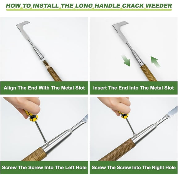 Long Handle Crack Weeder Tool, 62'' L-Shape Stainless Steel Crevice Weeding Tool, Comfortable Wood Handle Paver Weeder, Sidewalk Weed Removal Tool for Driveway, Bricked ,Terrace Paving