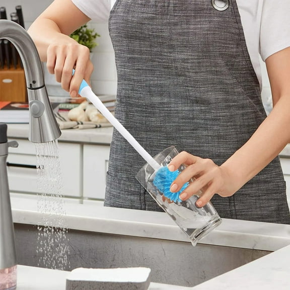Long Handle Cup Brush - Efficient Tea Stain Remover, 360° No-Dead-Angle Cleaning, Soft Silicoma Sponge Brush for Cups, Mugs, Baby Bottles & Drinkware, Blue