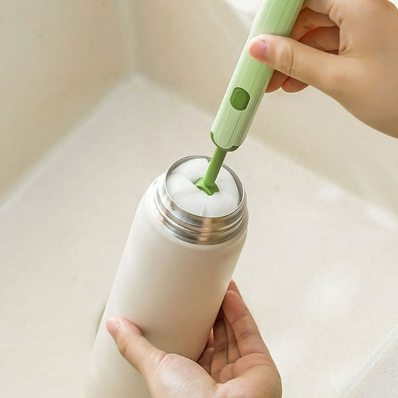 Long Handle Cup Cleaning Brush with Replaceable Sponge Head | 360-Degree Bottle Brush for Baby Bottles & Water Cups | Easy-Grip Household Dishwashing Tool