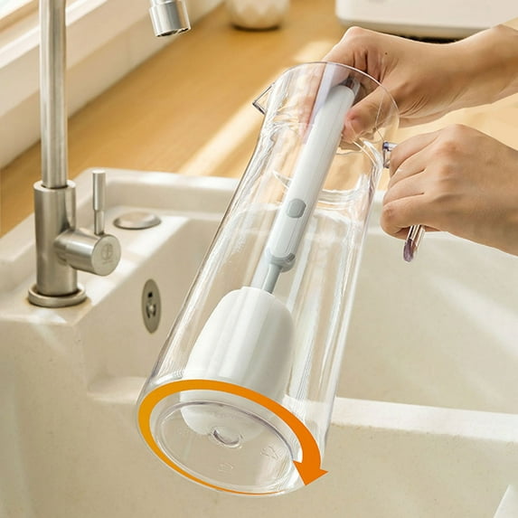 Long Handle Cup Cleaning Brush with Replaceable Sponge Head | 360-Degree Bottle Brush for Baby Bottles & Water Cups | Easy-Grip Household Dishwashing Tool