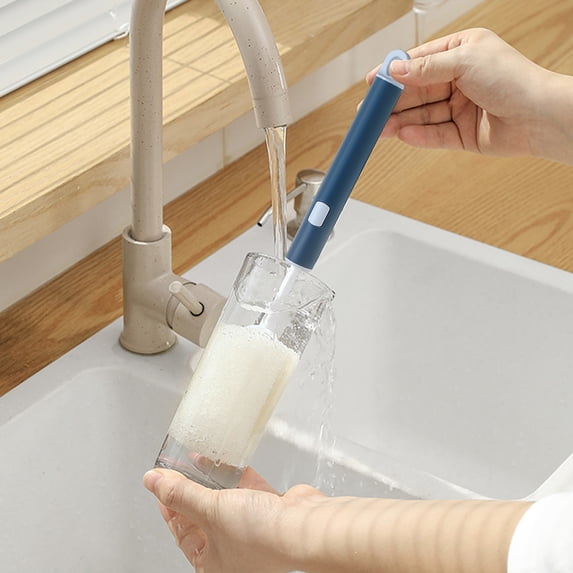 Long Handle Dish Sponge Scrubber | 11-Inch Bottle & Glass Cleaning Brush with Non-Scratch Sponge Head | All-Purpose Kitchen Scrubber for Water Bottles, Mugs, and Household Messes