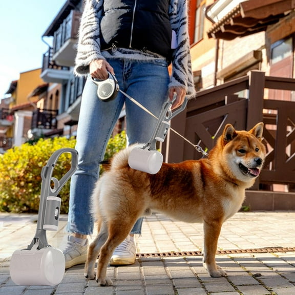 Long-Handle Dog Poop Scooper with Built-in Waste Bag Dispenser and Wide Shovel Head, Poop Scooper, Pet Waste Pickup Tool, 1-Piece Ergonomic Handheld Hygiene Cleanup Device