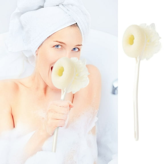 Long Handle Double-Sided Bath Brush with Soft Bristles and Exfoliating Mesh, 38cm Back Scrubber for Shower, Extended Non-Slip for Easy Cleaning