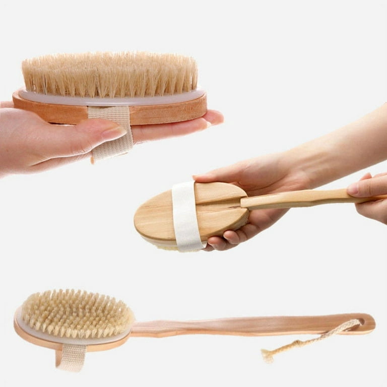 Natural Bristles Back Scrubber Shower Brush With Detachable Long