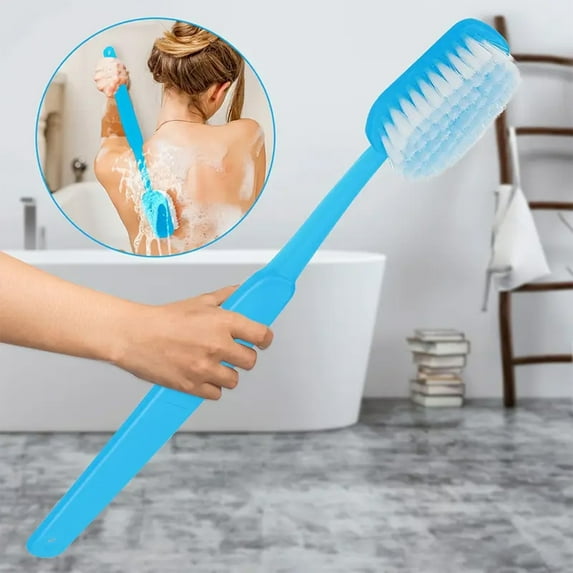 Long Handle Exfoliating Bath Brush with Soft Nylon Bristles – Non-Slip Grip, Deep Skin Cleansing & Gentle Exfoliation for Men & Women, Shower Body Scrubber, 15.74*1.75in, Sky Blue