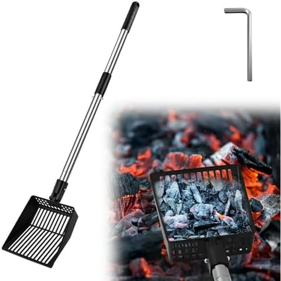 Long Handle Fireplace Ash Sifter, Hollow Out Metal Coal Shovel Adjustable Charcoal Shovel Scoop Heat Resistant Fireplace Tools for Wood Stove Fire Pit Grill (26inch/36inch)$$Plumbing & HVAC