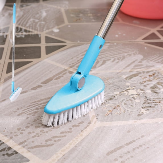 Long Handle Floor Scrub Brush | Extendable Tile & Grout Cleaner | Heavy Duty Shower, Kitchen & Deck Scrubber with Stiff Bristles | Stainless Steel & PVC | 35.43 Inch Pole for Standing Cleaning