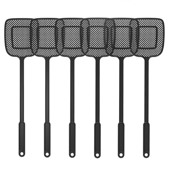 Long Handle Fly Swatter, Black, 6 Pack