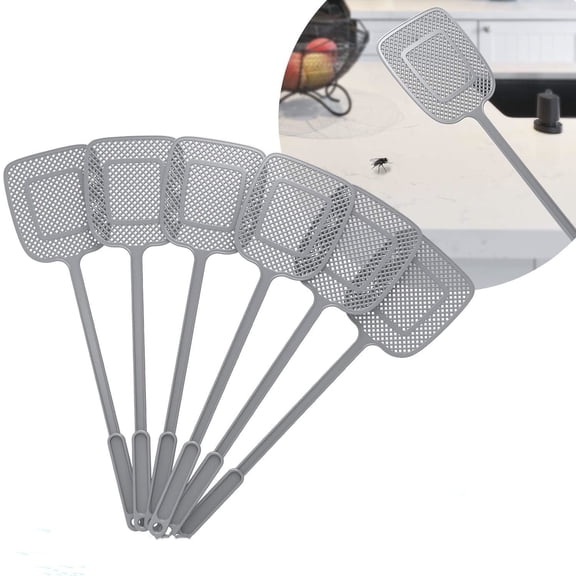 Long Handle Fly Swatter, Gray, 6 Pack