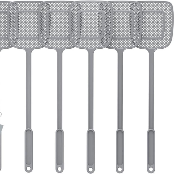 Long Handle Fly Swatter, Gray, 6 Pack