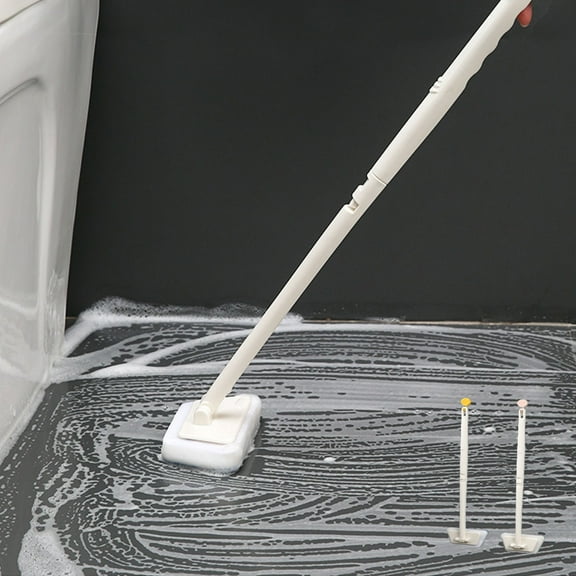 Long Handle Foldable Sponge Cleaning Brush with 90 Adjustable Head for Bathroom Tile & Kitchen Sink Scrubbing, Extendable Pole for Hard-to-Reach Surfaces, Scratch-Free Deep Cleaning Tool NAJKZA