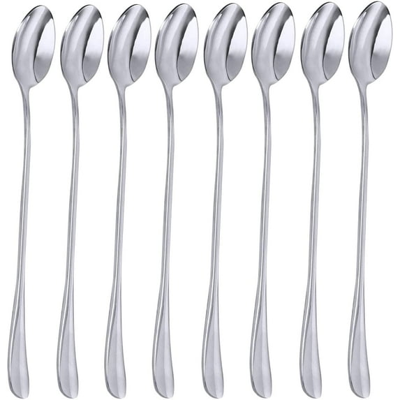 8pcs Long Handle Ice Cream Spoons, COMIART Stainless Steel Flat Head Design for Mixing & Serving, Mirror Finish
