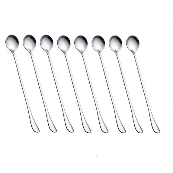 Long Handle Ice Cream Spoon Sets, COMIART Stainless Steel Flat Head Mixing Stiring Spoons for Home Party Bar, Mirror Polished Flatware, Pack of 8 Ice shovel