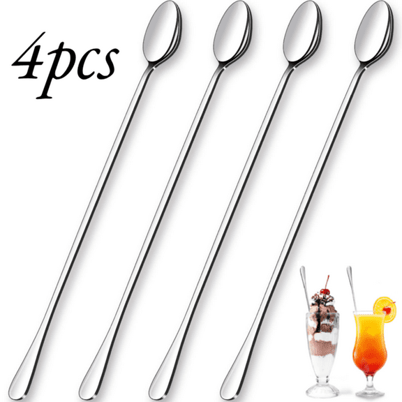 Long Handle Ice Cream Spoons,304 Stainless Steel Flat Head Design for Mixing & Serving, Mirror Finish,12in,Set of 4