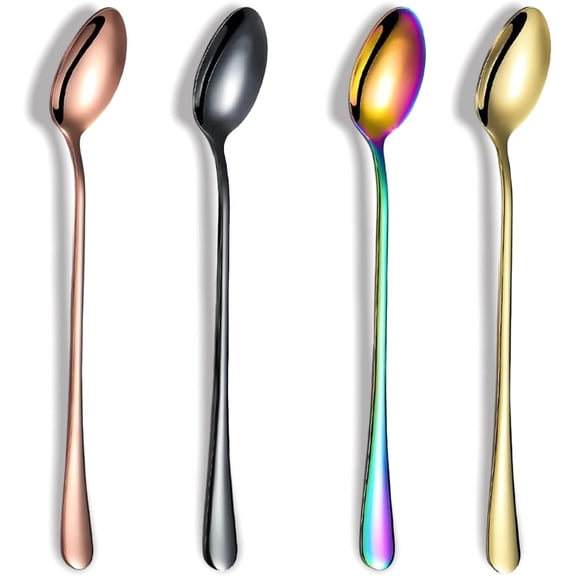 Long Handle Latte Spoons Set Long Teaspoons Set of 4 - Stainless Steel Mixing & Stirring Spoons for Coffee, Espresso, Sundae, Iced Tea & Desserts (7.8 Inch)