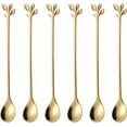 thumbnail image 1 of Long Handle Leaf Teaspoons set, 6 Pcs Stainless Steel Coffee stirring spoon, 1 of 9