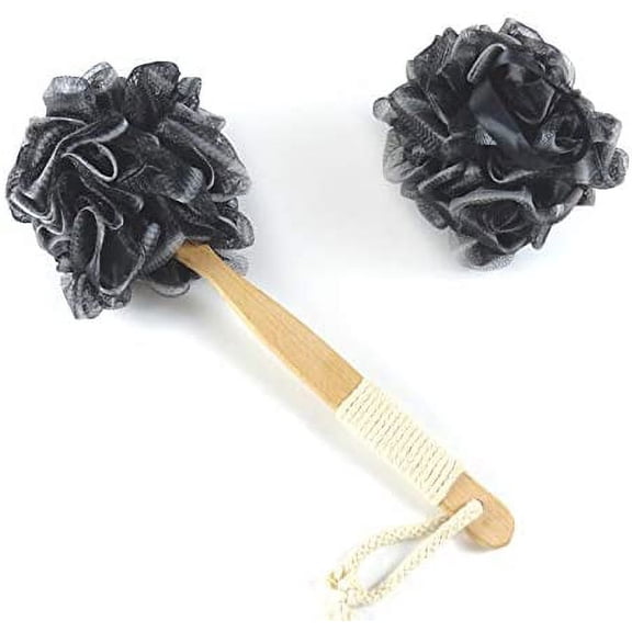 Long Handle Loofah Back Scrubber - Shower Loofah Bath Sponge Shower Puff Shower Sponge Long Handled Sponge for Shower Luffa Sponge Loofah Stick (Black)
