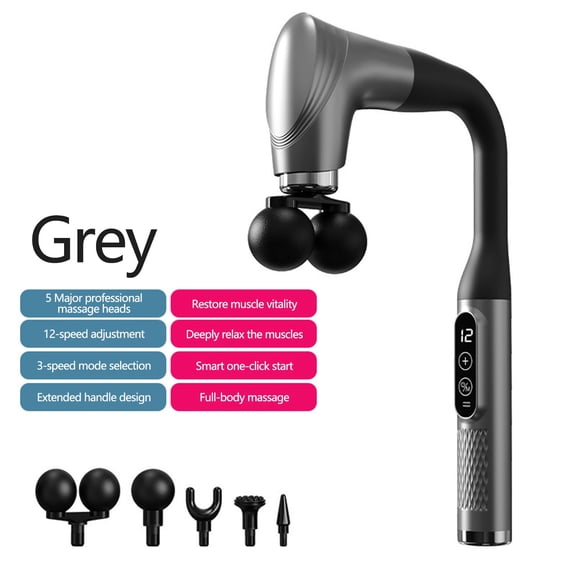 Long Handle Massage Gun for Back and Shoulders,Ergonomic Extended Reach Deep Tissue Massager,Infinitely Adjustable Speed & 5 Replaceable Heads,LCD Screen Display For Back Neck Shoulders Waist Legs